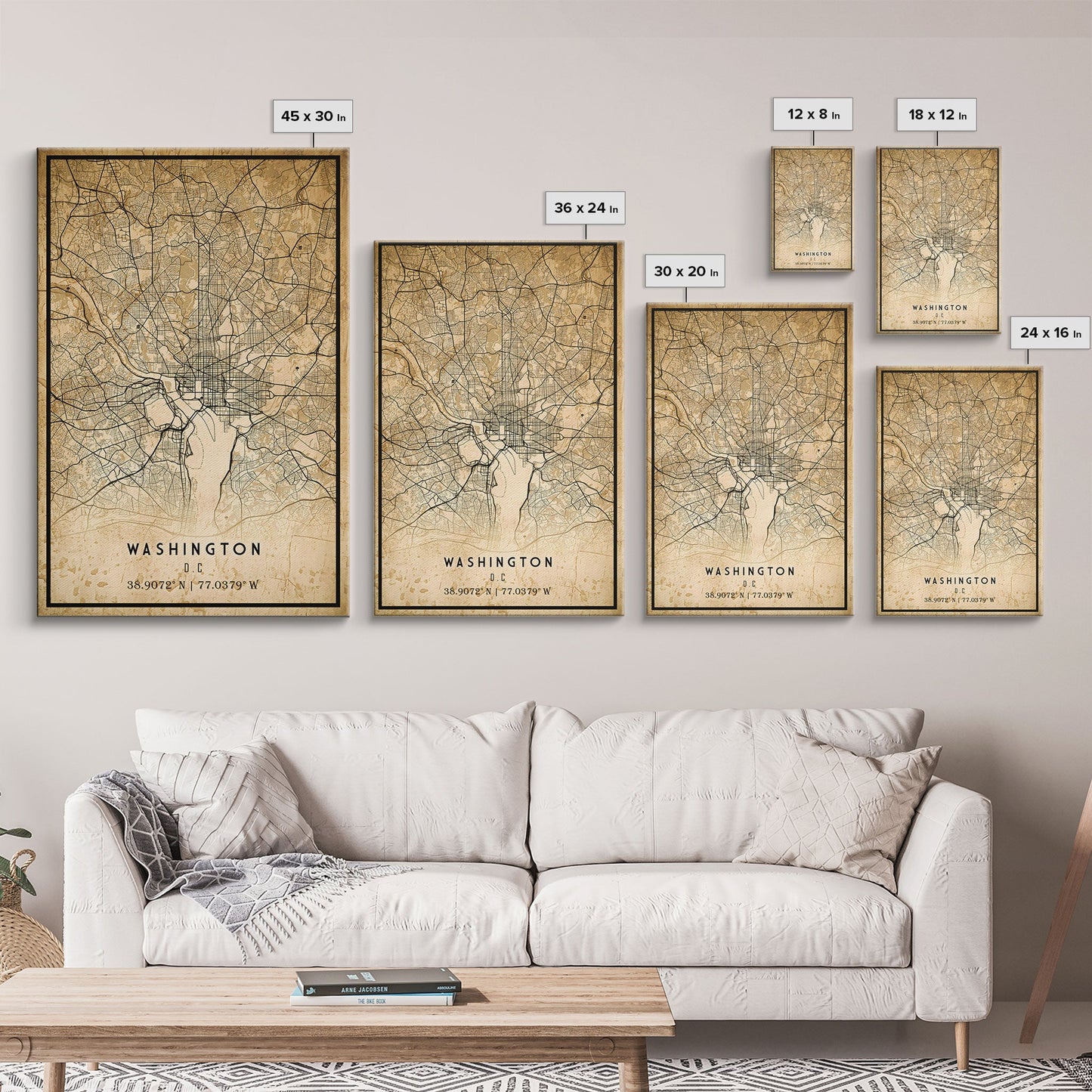 Vintage Washington map print poster or framed canvas | Washington dc city map print poster canvas | District of Columbia print poster canvas