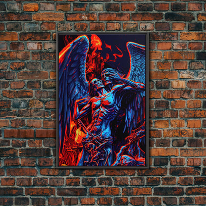 Gothic Angel, Horror Decor, Framed Canvas Print, Fallen Angel