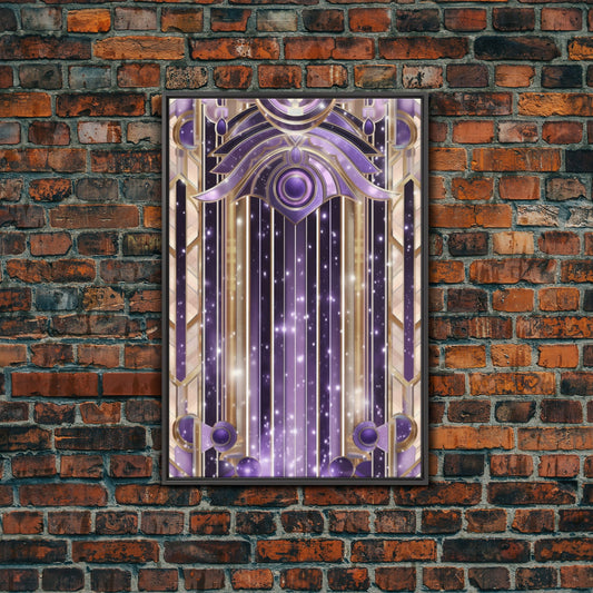 Art Deco Pattern Wall art, Framed Canvas Print, Art Dec, Stained glass art, Ornament art, Bright colors, Purple & gold art, Office decor