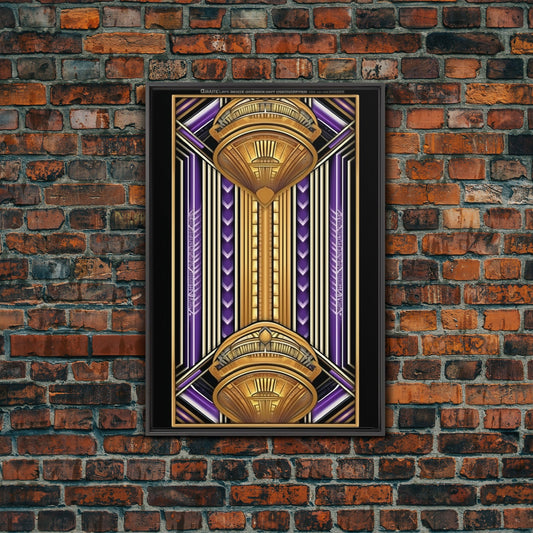 Art Deco Pattern Wall art - Framed Canvas Print - Art Deco - Pattern art - Ornament art - Purple & gold art - Bright colors - Office decor