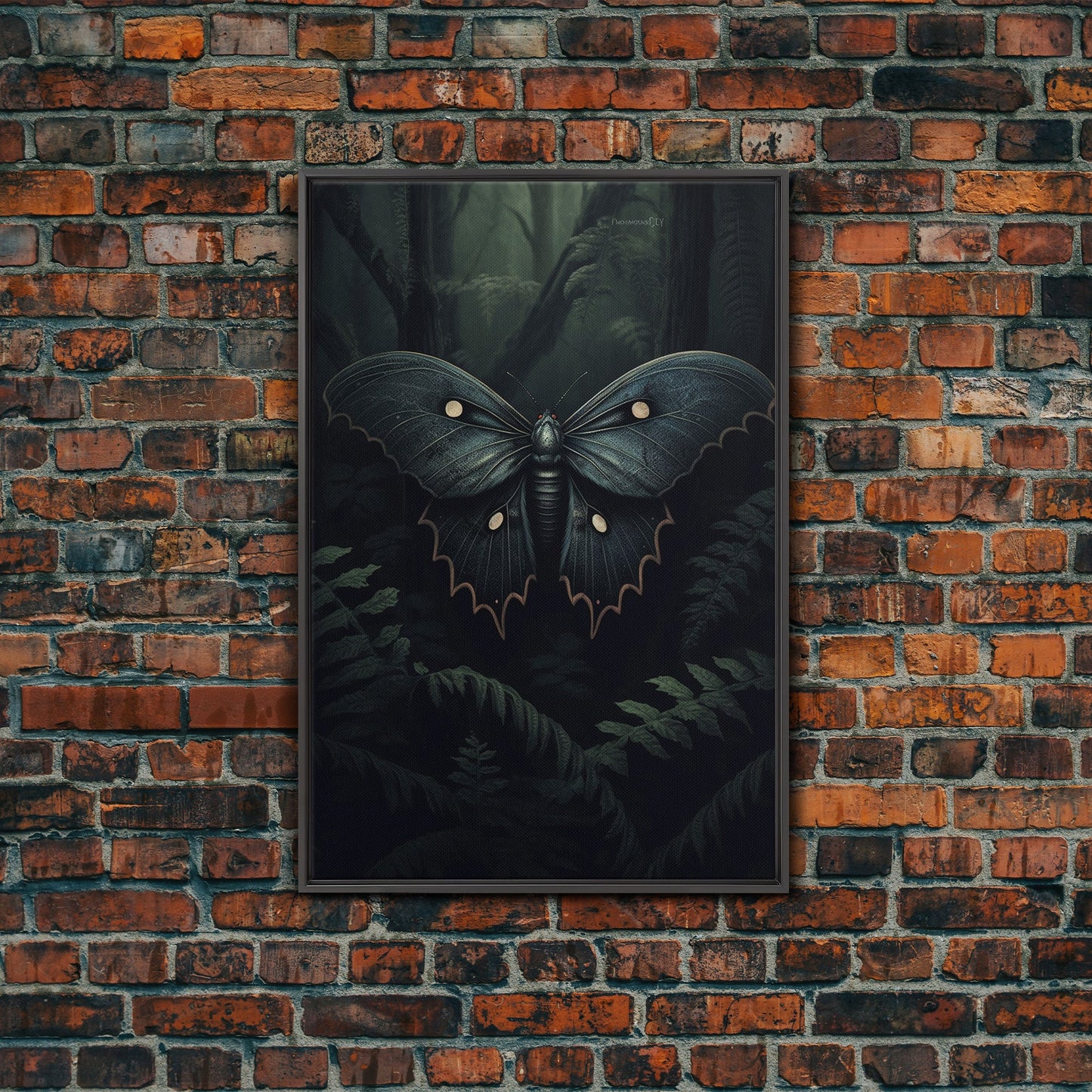 Butterfly In Woods, Butterfly Wall Decor, Dark Art, Green Wall Art, Insect Wall Decor, Wall Decor, Canvas Print, Wall Art, Framed Canvas