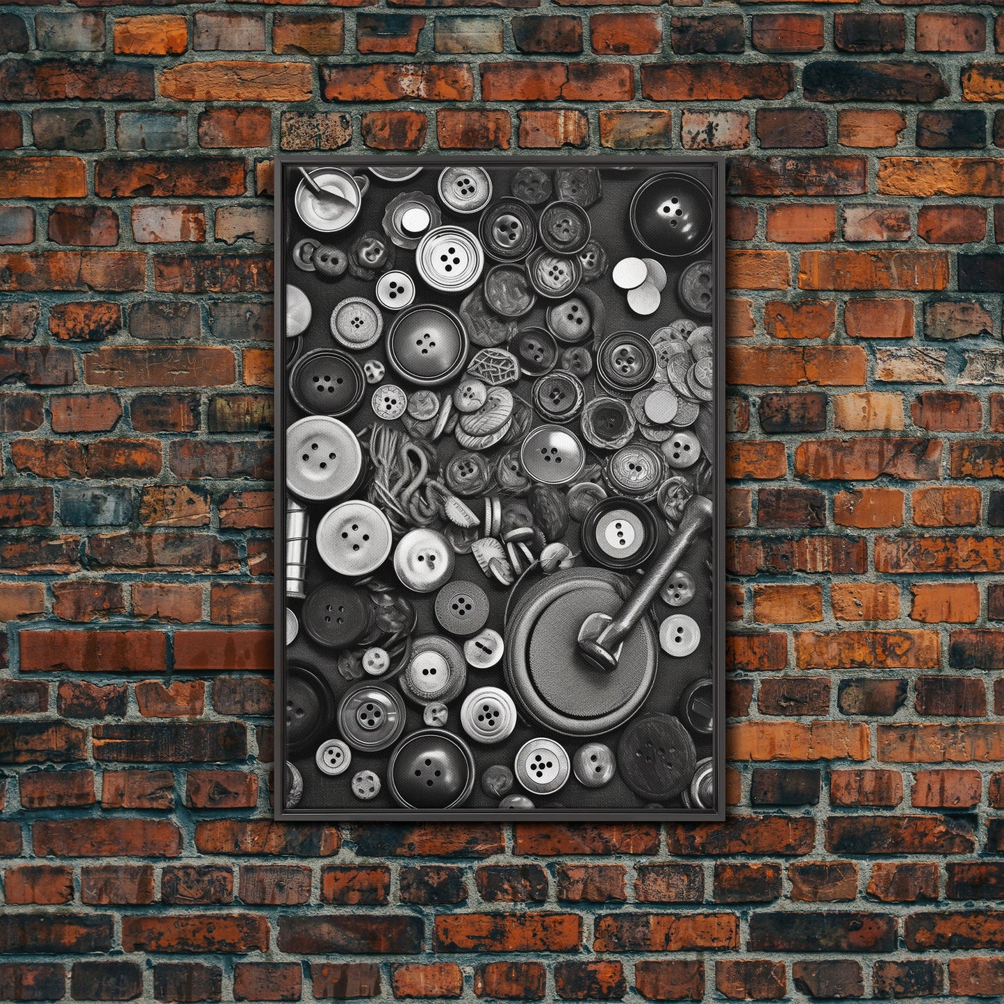 Buttons Wall Decor, Sewing Room, Craft Room, Black And White, Minimalist Print, Wall Decor, Canvas Print, Wall Art, Framed Canvas