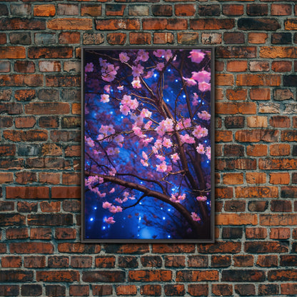 Cherry Blossom Art, Pink Flowers, Japanese Art, Sakura, Canvas Print, Wall Art, Vertical Art, Gift For Boss, Preppy Room Decor, Office Print