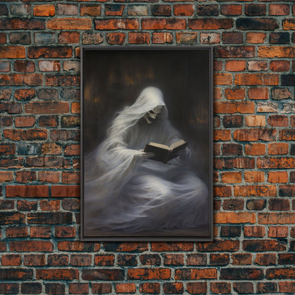 He's really into that book man, why is that ghost reading? Spooky Victorian Halloween Oil Painting Canvas Print, Halloween Decorations