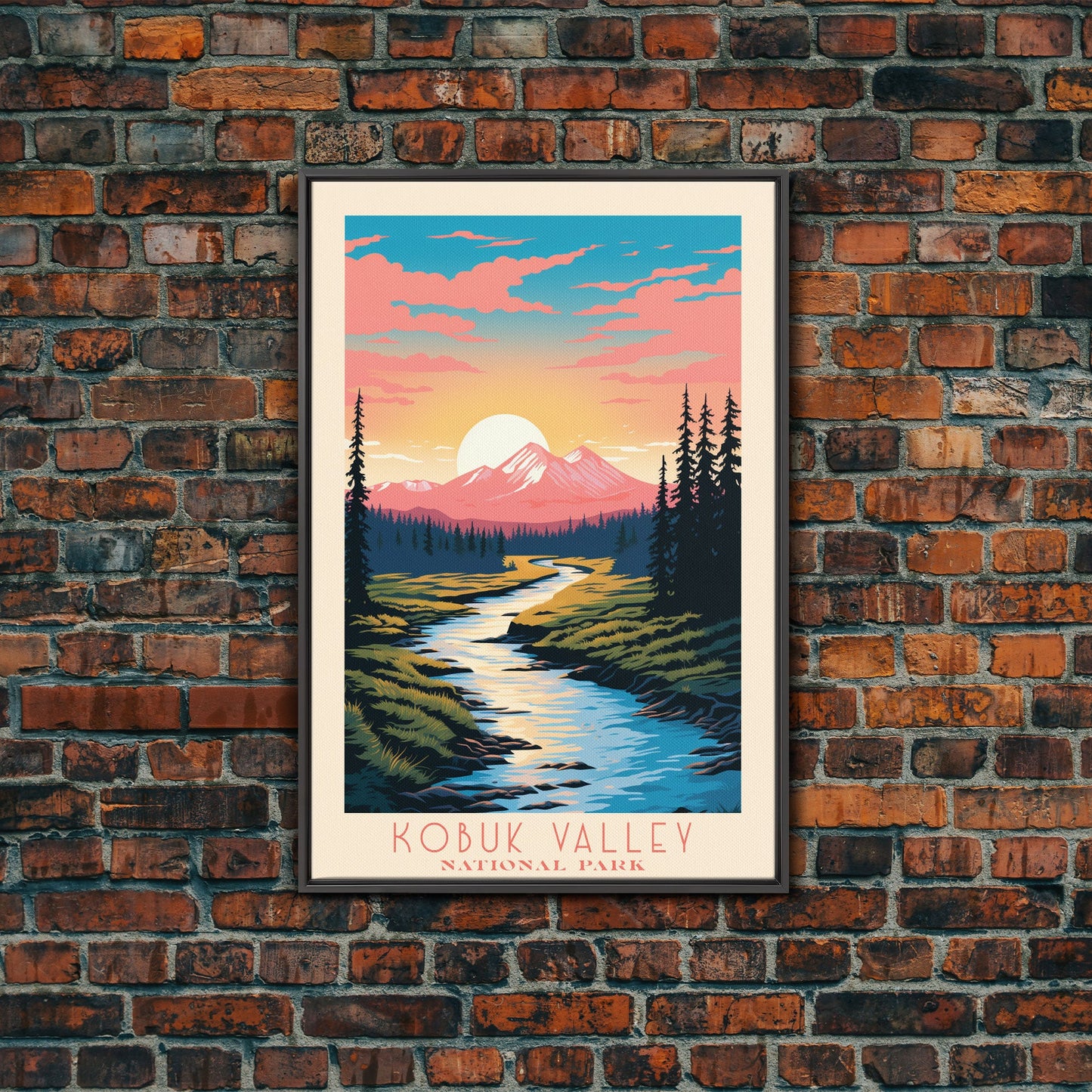 Kobuk Valley Nationalpark, Alaska Reisekunst, Nationalpark-Druck, Minimalistische Reisekunst, Landschaft im Midcentury Modern Retro-Stil