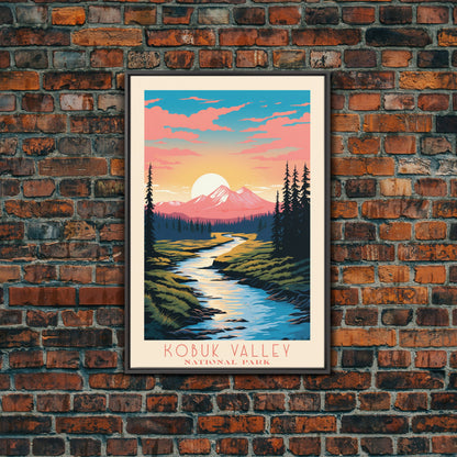 Kobuk Valley Nationalpark, Alaska Reisekunst, Nationalpark-Druck, Minimalistische Reisekunst, Landschaft im Midcentury Modern Retro-Stil