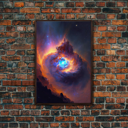 Colorful Nebula in Deep Space, Framed canvas print, retrowave watercolor space art