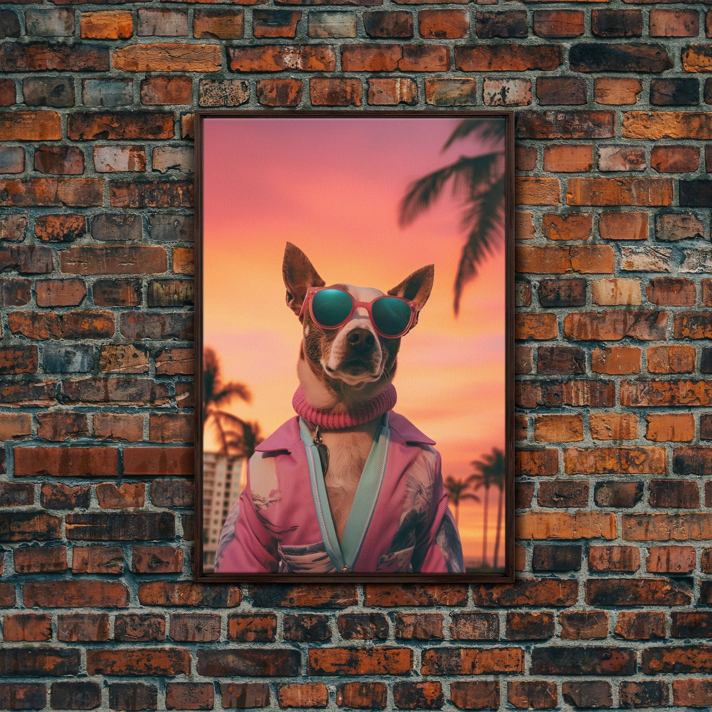 Chihuahua Wall Print, Dog Print, Dog Sunglasses, Dog In Pink Tracksuit, Funny Art, Framed Wall Art, Framed Canvas, Wall Print, Wall Canvas