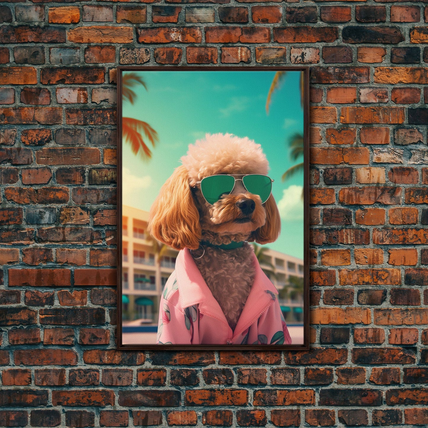Poodle In Sunglasses Pink Shirt Wall Print, Dog Portrait, Dog Art Print, Dog Print, Framed Wall Art, Framed Canvas, Wall Print, Wall Canvas