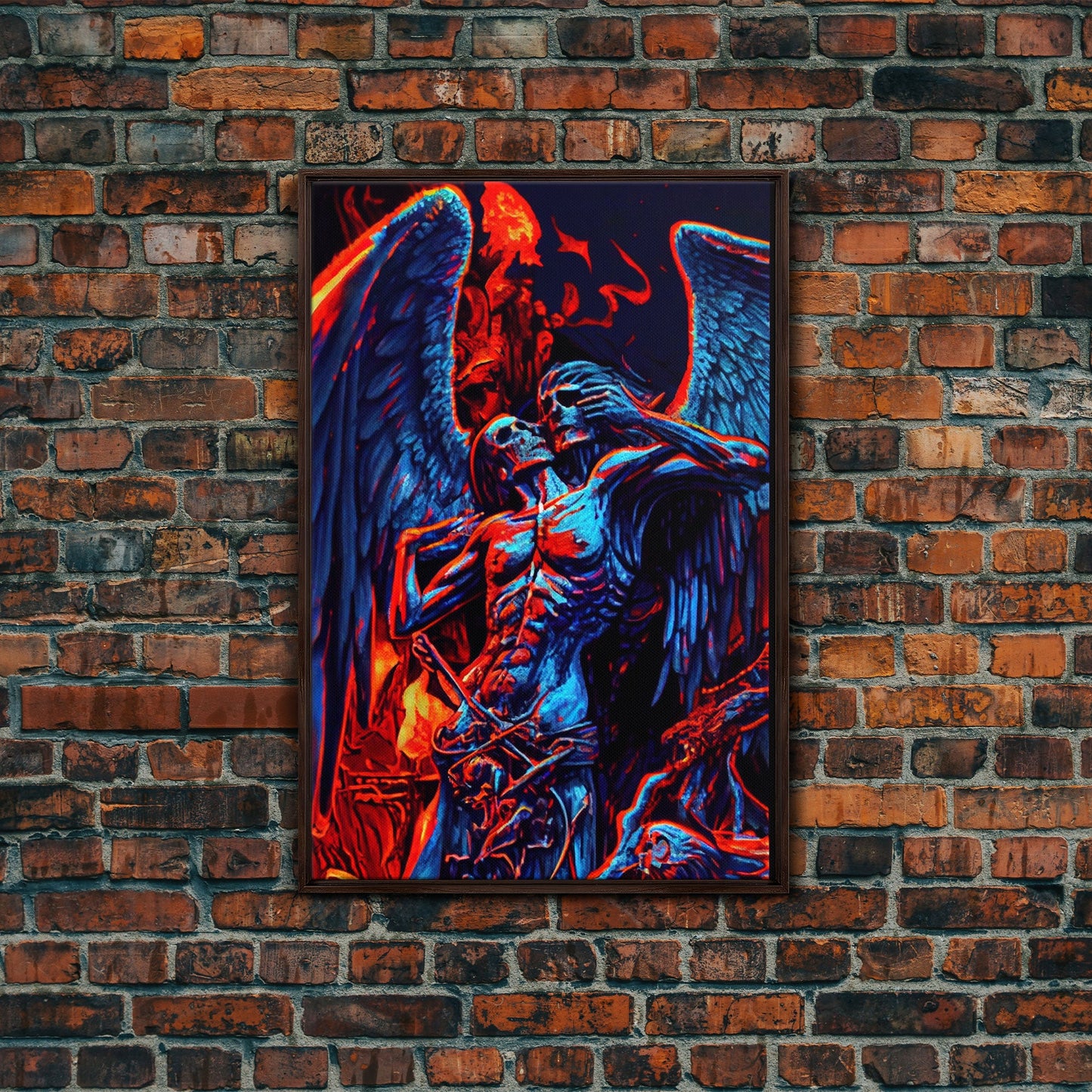 Gothic Angel, Horror Decor, Framed Canvas Print, Fallen Angel