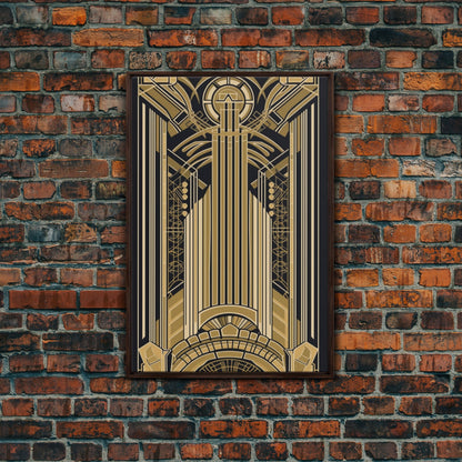 Art Deco Pattern Wall art - Framed Canvas Print - Art Deco - Gold & black art - Wonderful art - Lines art - Geometric art - Office wall art