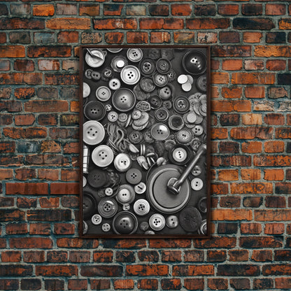 Buttons Wall Decor, Sewing Room, Craft Room, Black And White, Minimalist Print, Wall Decor, Canvas Print, Wall Art, Framed Canvas