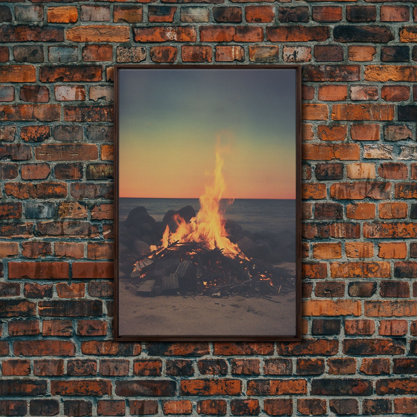 Campfire Wall Art, Beach Wall Art, Coastal Print, Canvas Print, Wall Hanging, Portrait Art, Minimalist Wall Art, Ocean Art, Military Gift