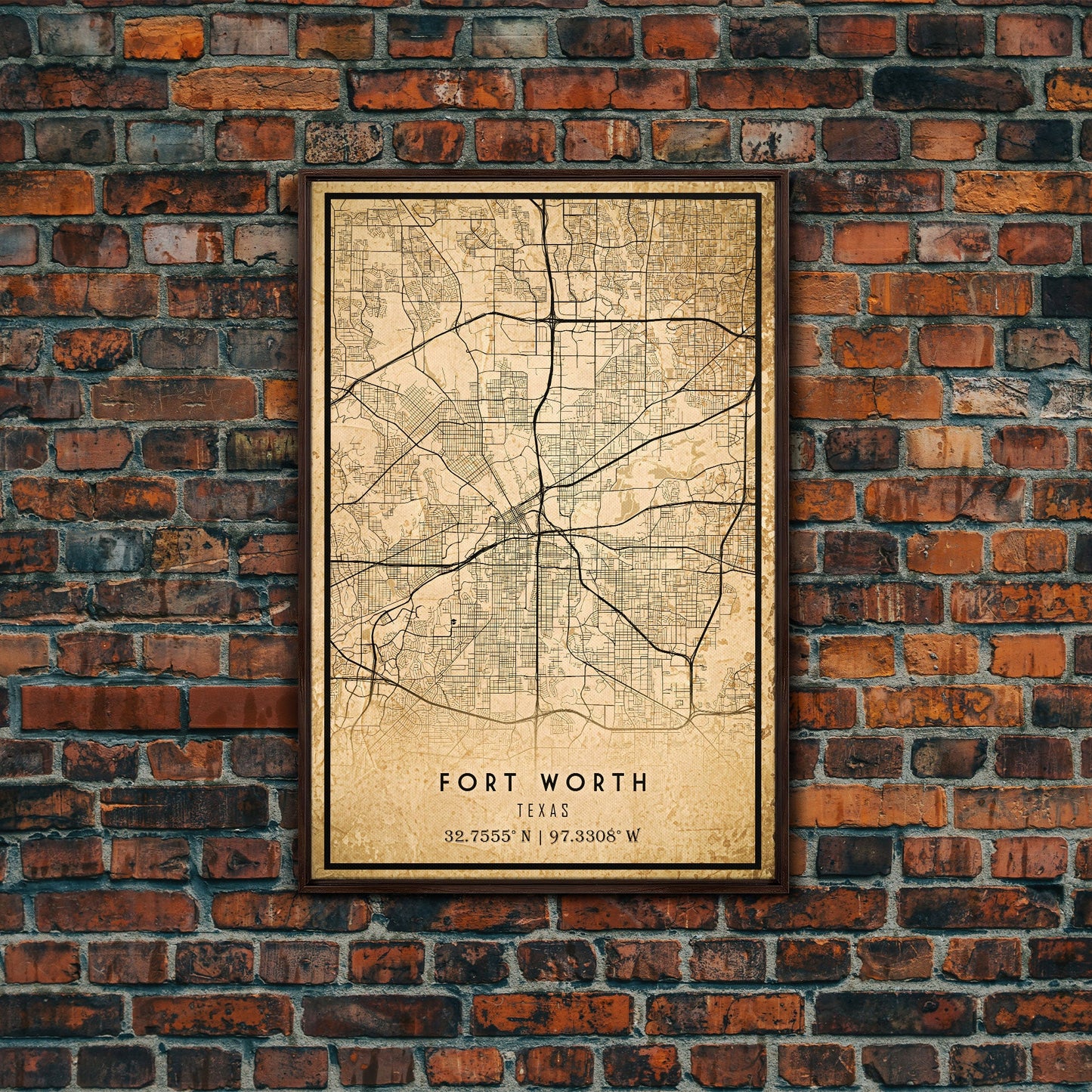 Fort Worth map print poster or framed canvas, Texas map print poster canvas, Fort Worth city map print poster canvas, Panther City