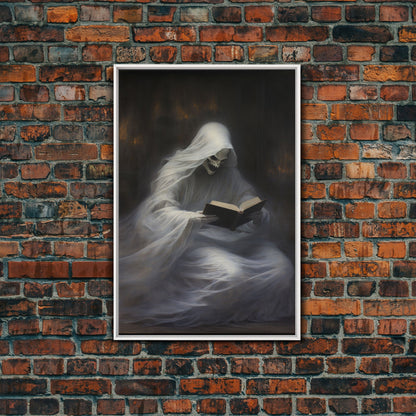 He's really into that book man, why is that ghost reading? Spooky Victorian Halloween Oil Painting Canvas Print, Halloween Decorations