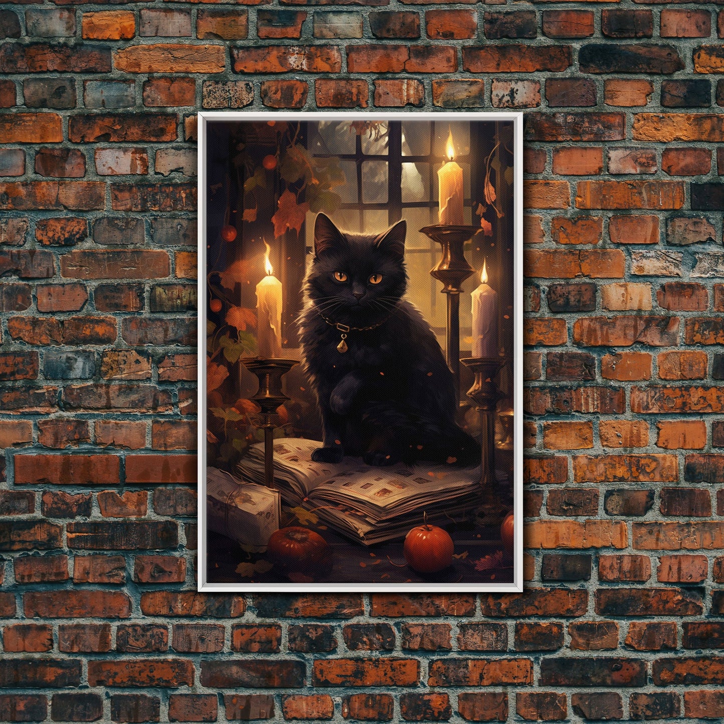 Black Cat Art, Framed  Canvas Print, Halloween Canvas Print, Goth Art, Dark Academia, Fall Decor, Witchy Vibes