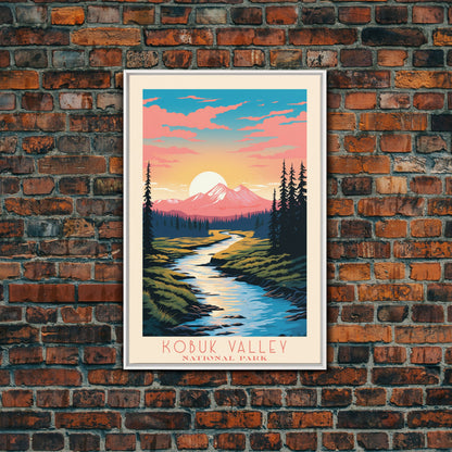 Kobuk Valley Nationalpark, Alaska Reisekunst, Nationalpark-Druck, Minimalistische Reisekunst, Landschaft im Midcentury Modern Retro-Stil