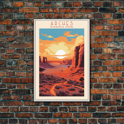 Arches National Park Utah Travel Art, National Park Print, Minimalist Travel Art, Midcentury Modern Style Landscape Painting