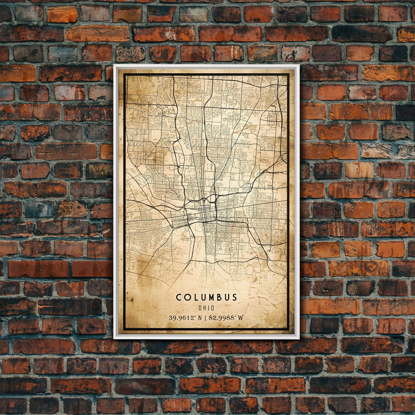 Columbus vintage map print poster or framed canvas, Ohio map print poster canvas, Columbus city map print poster canvas