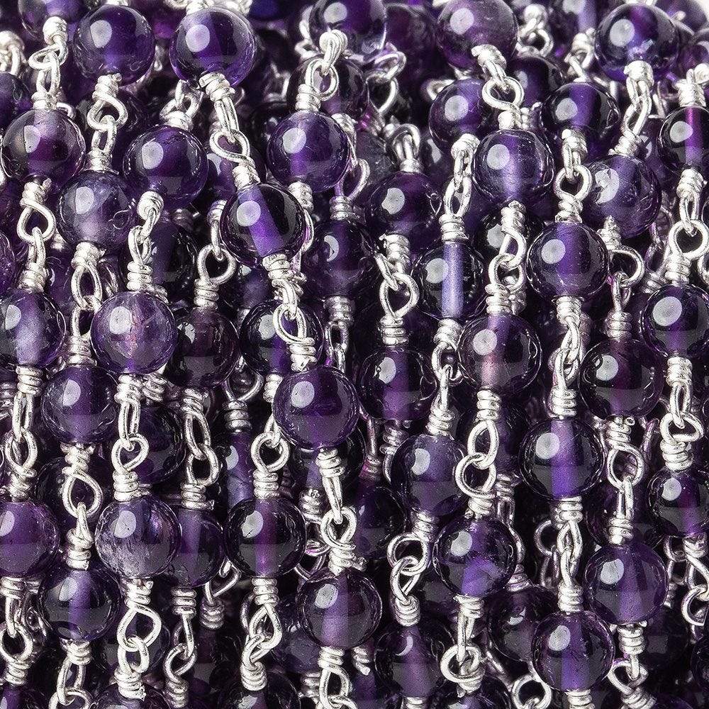 3-3.5mm Amethyst plain round Silver plated Chain by the foot