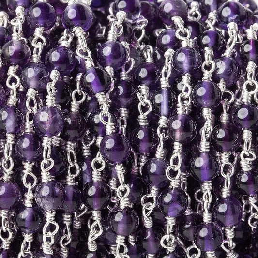 3-3.5mm Amethyst plain round Silver plated Chain by the foot