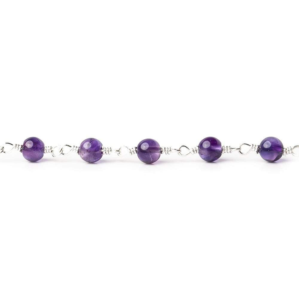 3-3.5mm Amethyst plain round Silver plated Chain by the foot