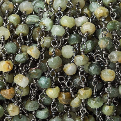 3-3.5mm Cat's Eye Green Quartz rondelle Black Gold plated Chain by the foot
