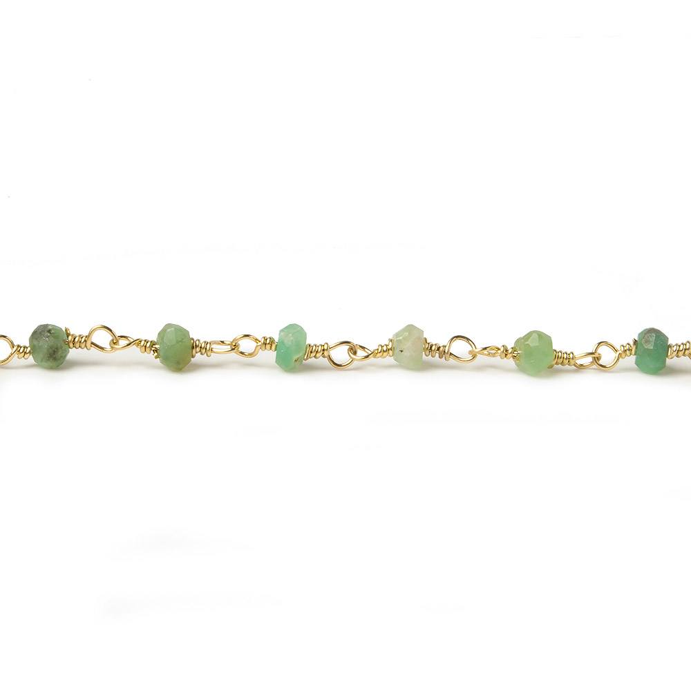 3-3.5mm Chrysoprase Gold plated Wire Wrapped Chain sold by the foot