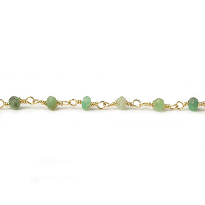 3-3.5mm Chrysoprase Gold plated Wire Wrapped Chain sold by the foot