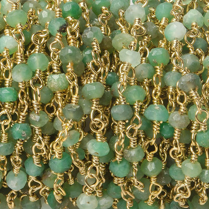 3-3.5mm Chrysoprase Gold plated Wire Wrapped Chain sold by the foot