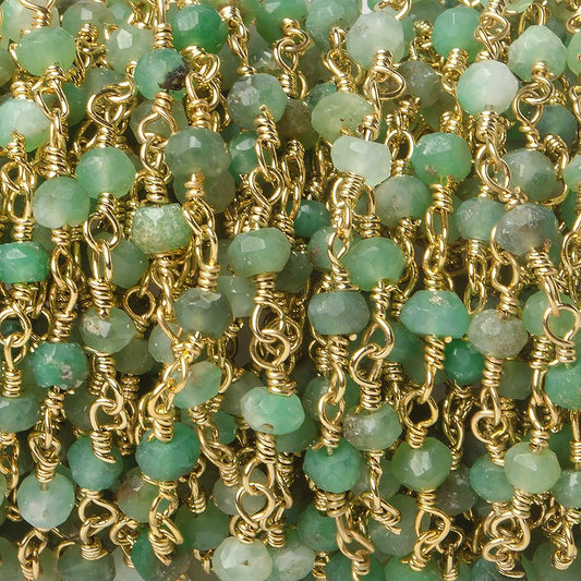 3-3.5mm Chrysoprase Gold plated Wire Wrapped Chain sold by the foot