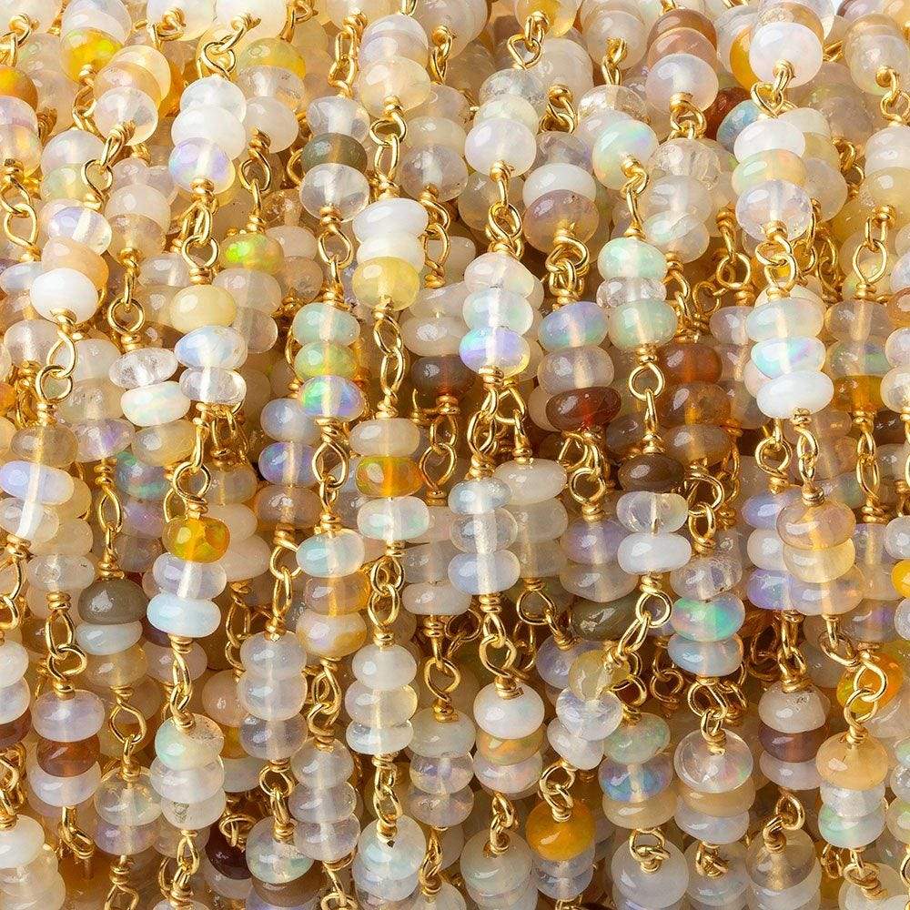 3-3.5mm Ethiopian Opal faceted rondelle clusters Vermeil Chain