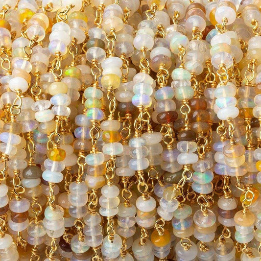 3-3.5mm Ethiopian Opal faceted rondelle clusters Vermeil Chain