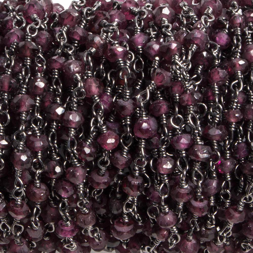 3-3.5mm Garnet faceted rondelle Black Gold Chain by the foot 36 pieces