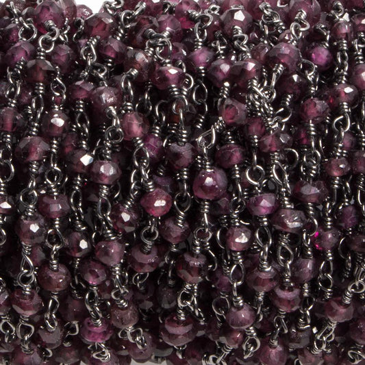 3-3.5mm Garnet faceted rondelle Black Gold Chain by the foot 36 pieces