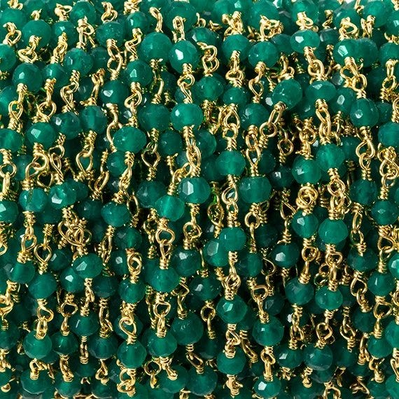 3-3.5mm Green Onyx faceted rondelle Gold Chain by the foot