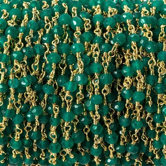 3-3.5mm Green Onyx faceted rondelle Gold Chain by the foot