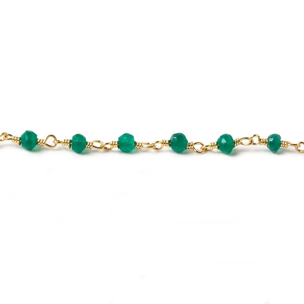 3-3.5mm Green Onyx faceted rondelle Gold Chain by the foot