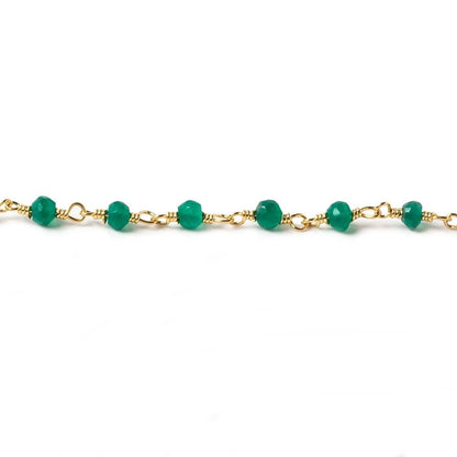 3-3.5mm Green Onyx faceted rondelle Gold Chain by the foot