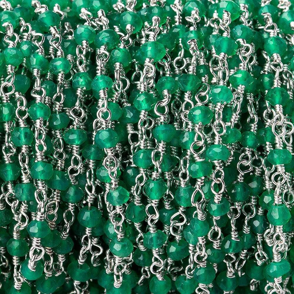 3-3.5mm Green Onyx faceted rondelle Silver plated Chain by the foot