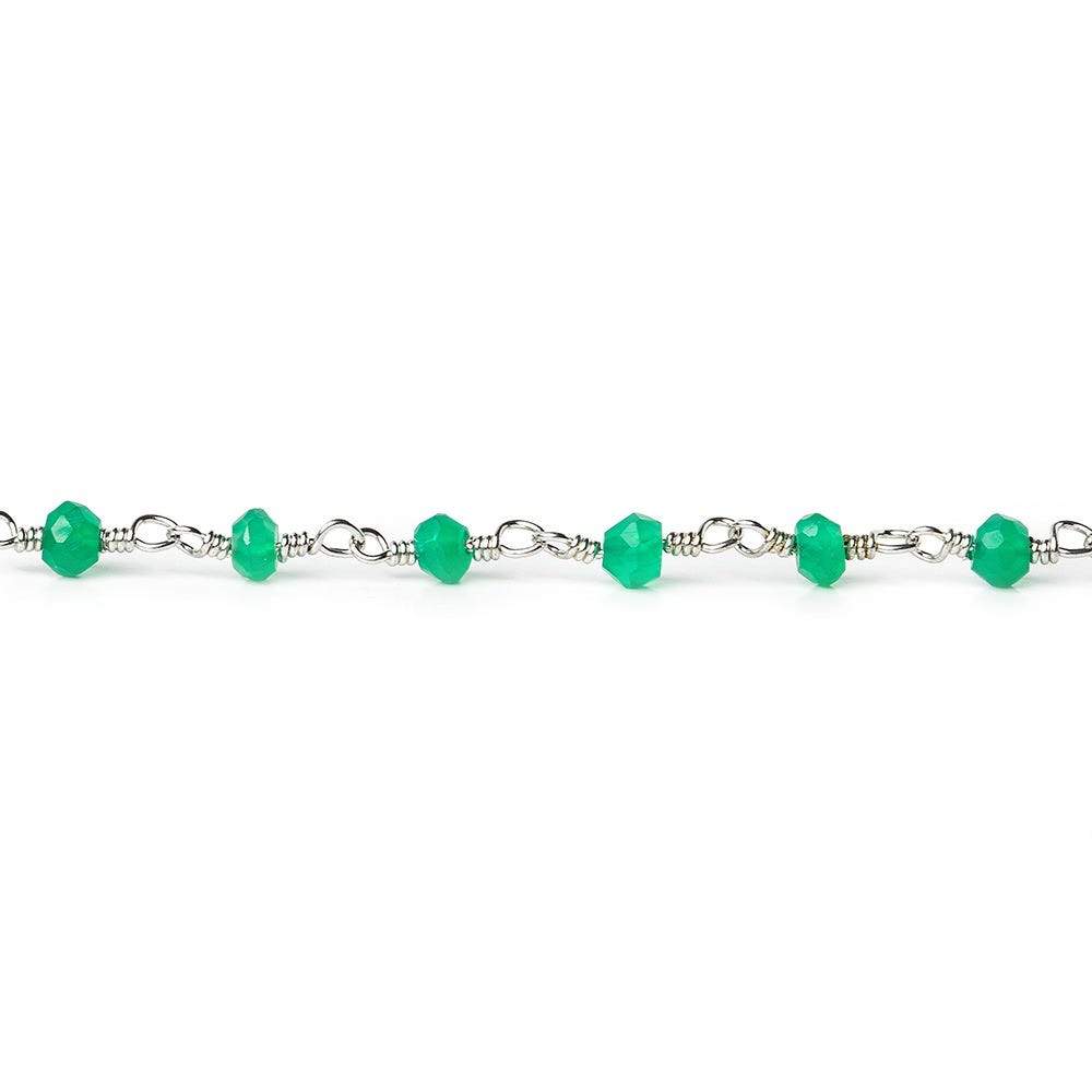 3-3.5mm Green Onyx faceted rondelle Silver plated Chain by the foot