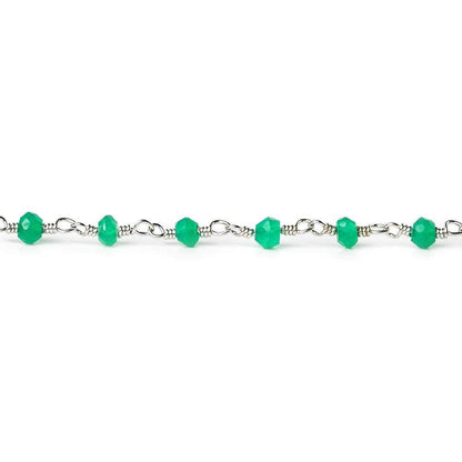 3-3.5mm Green Onyx faceted rondelle Silver plated Chain by the foot