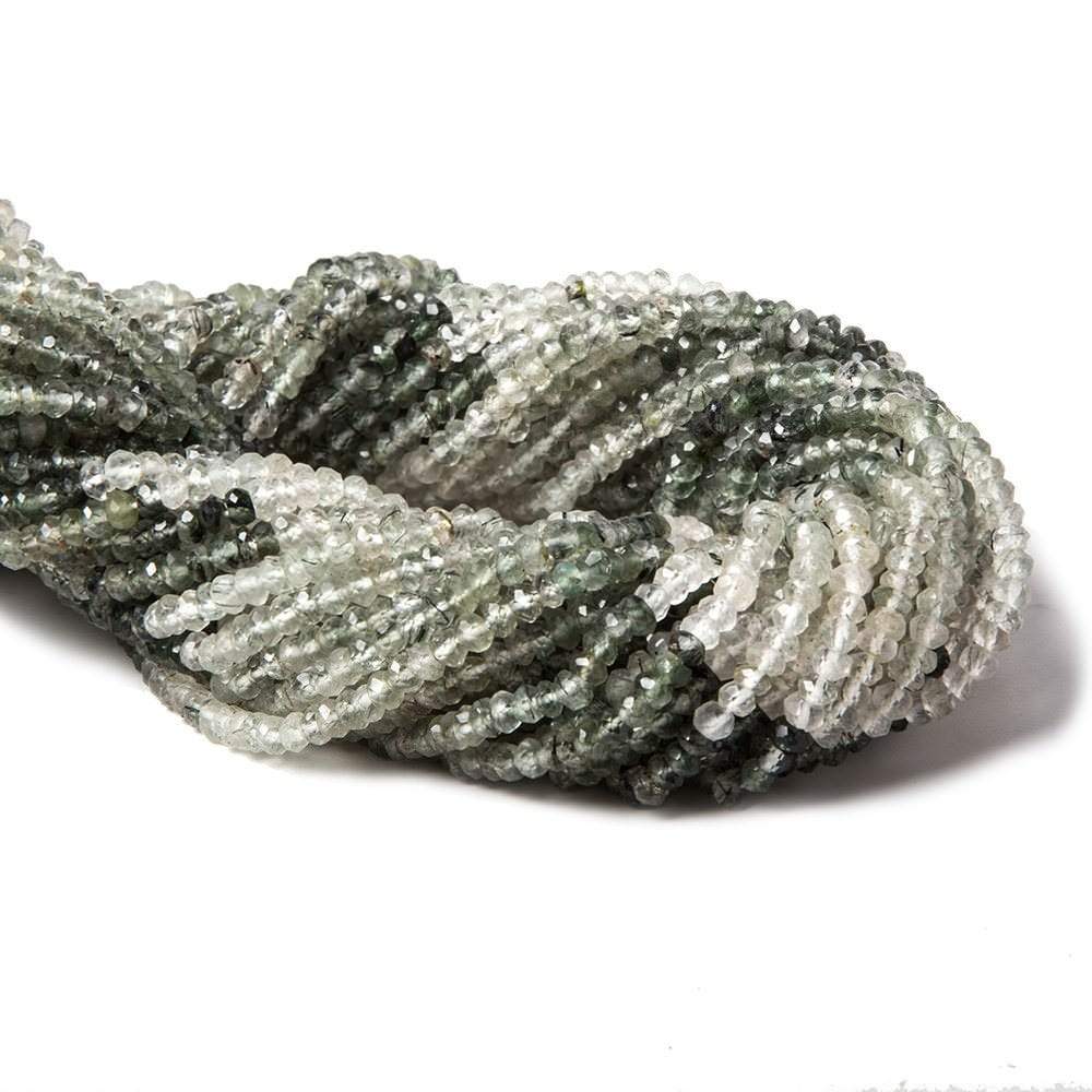 3-3.5mm Green Tourmalinated Quartz faceted rondelles 14 inch 165 beads