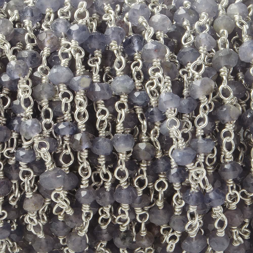 3-3.5mm Iolite Silver Plated Wire Wrapped Chain by the foot