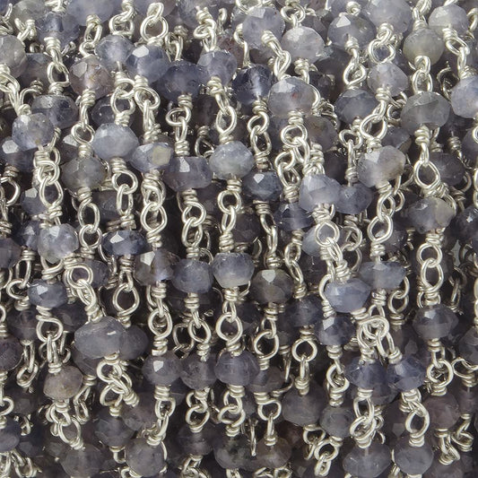 3-3.5mm Iolite Silver Plated Wire Wrapped Chain by the foot