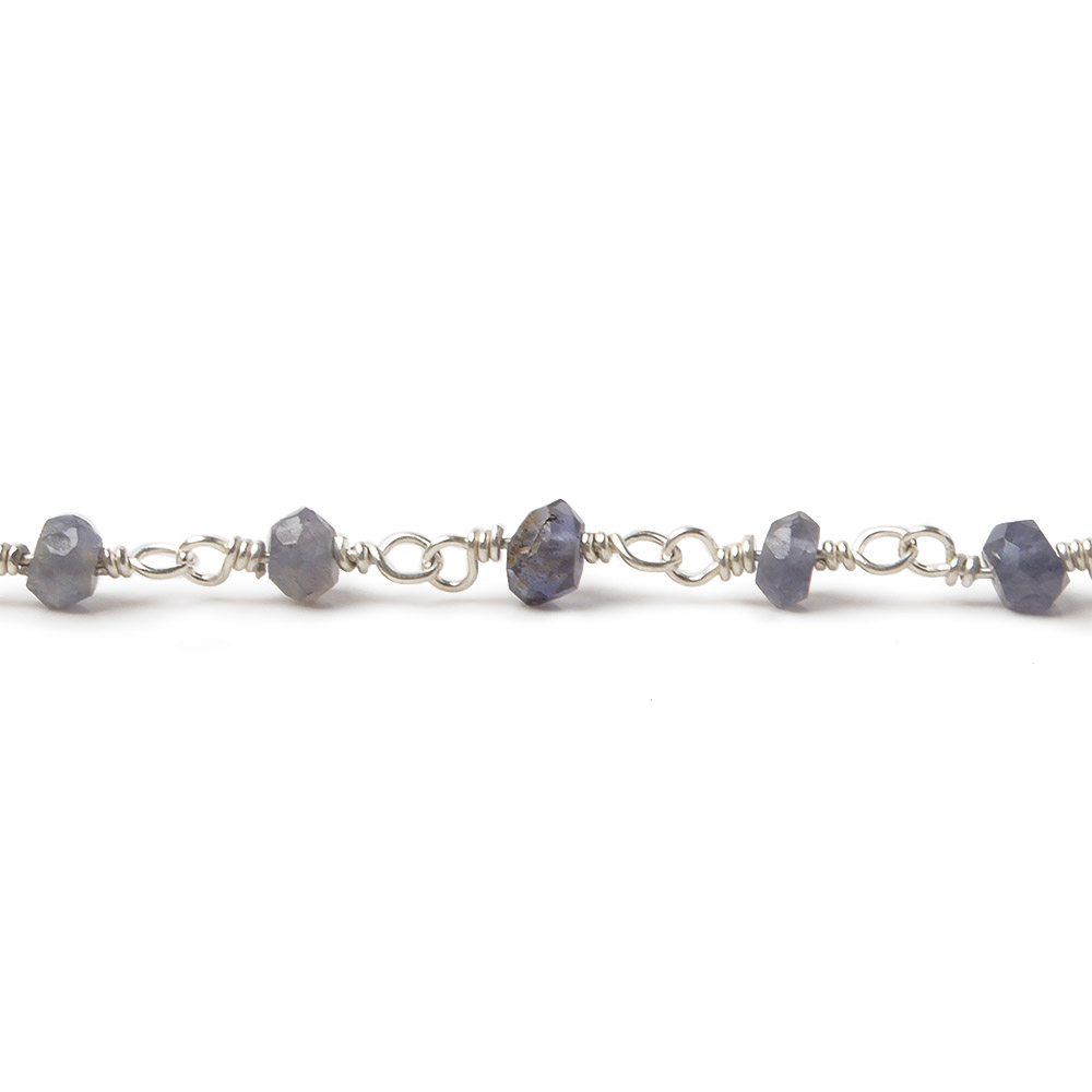 3-3.5mm Iolite Silver Plated Wire Wrapped Chain by the foot