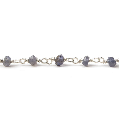 3-3.5mm Iolite Silver Plated Wire Wrapped Chain by the foot