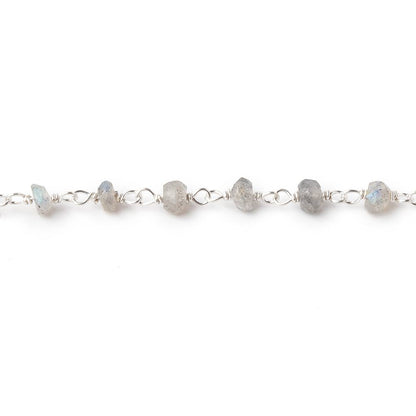3-3.5mm Labradorite handcut faceted rondelle Silver plated Chain by the foot