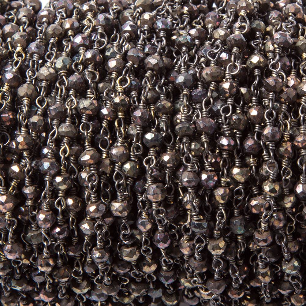 3-3.5mm Metallic Chocolate Spinel rondelle Black Gold Chain by the foot 39 pcs