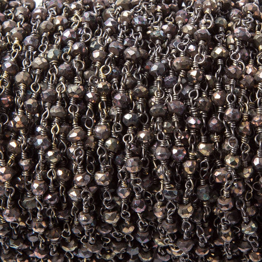 3-3.5mm Metallic Chocolate Spinel rondelle Black Gold Chain by the foot 39 pcs